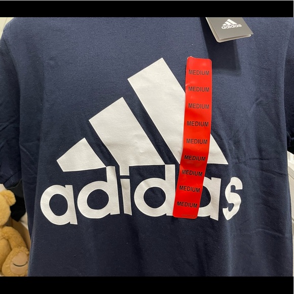 NWT Men Size Medium Adidas Short Sleeve Tee With Logo Print 100% Cotton In Navy - Picture 7 of 11
